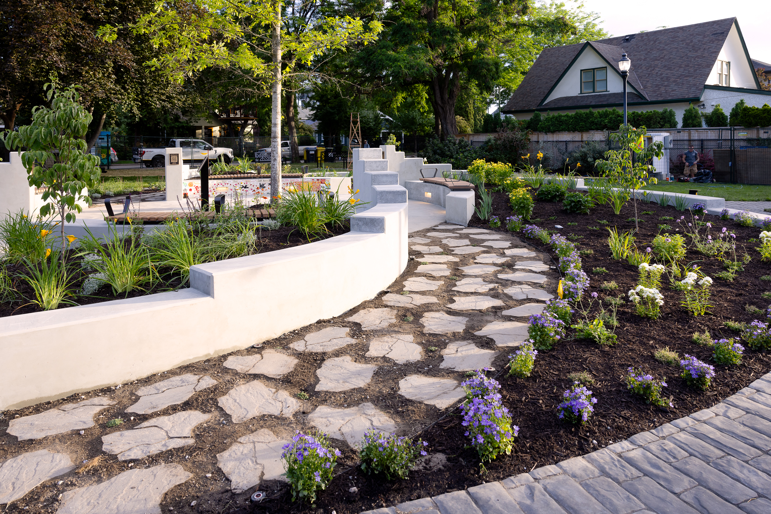 Custom Planting and Curved Stone Walkway